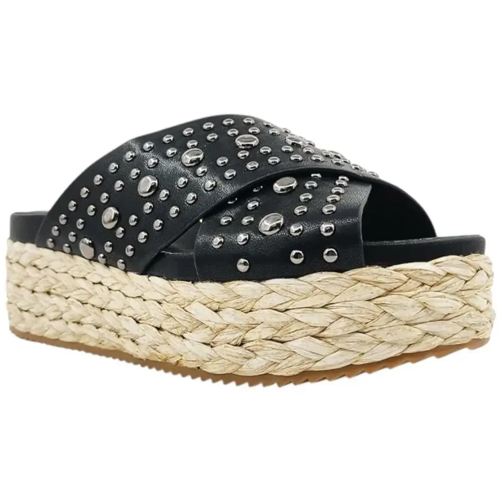 ShuShop Black Studded Platform Espadrille Slide Sandal “KAIA” Women’s Size 11